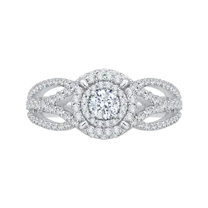 14K White Gold Round Diamond Double Halo Engagement Ring