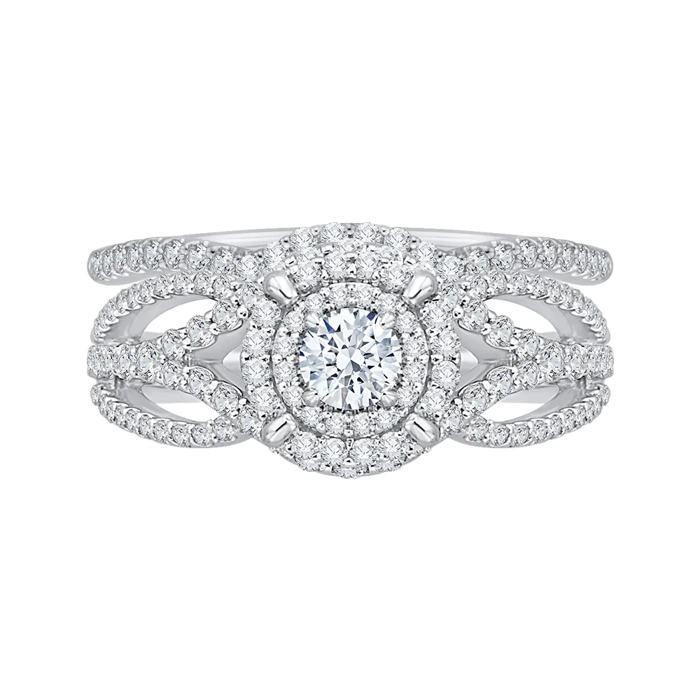 14K White Gold Round Diamond Double Halo Engagement Ring