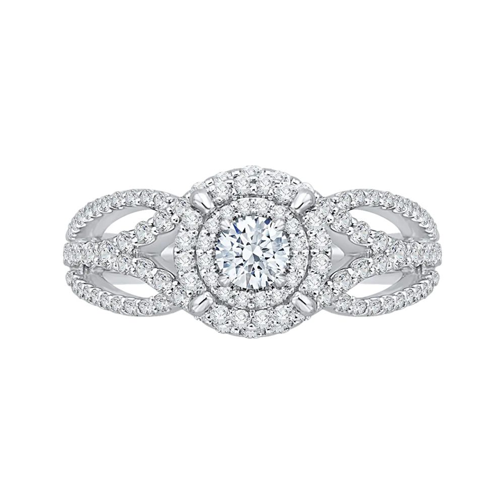 14K White Gold Round Diamond Double Halo Engagement Ring