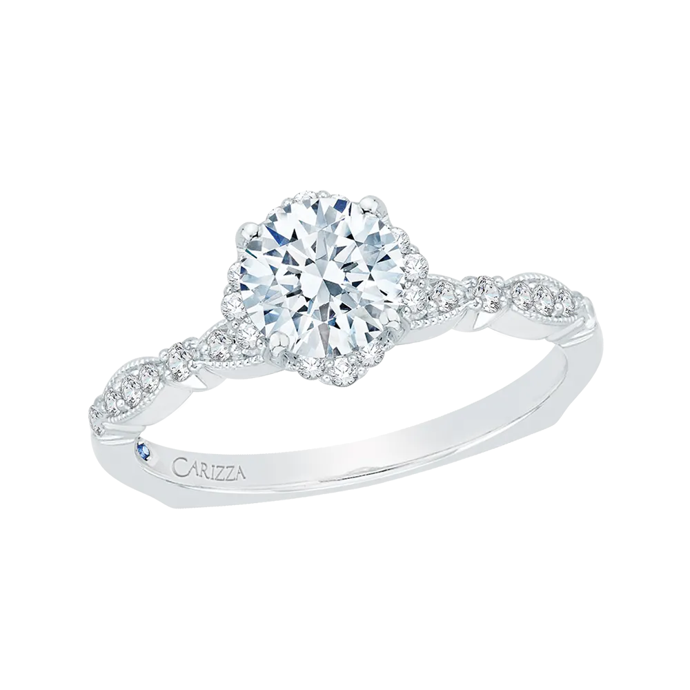 14K White Gold Round Diamond Engagement Ring (Semi Mount)