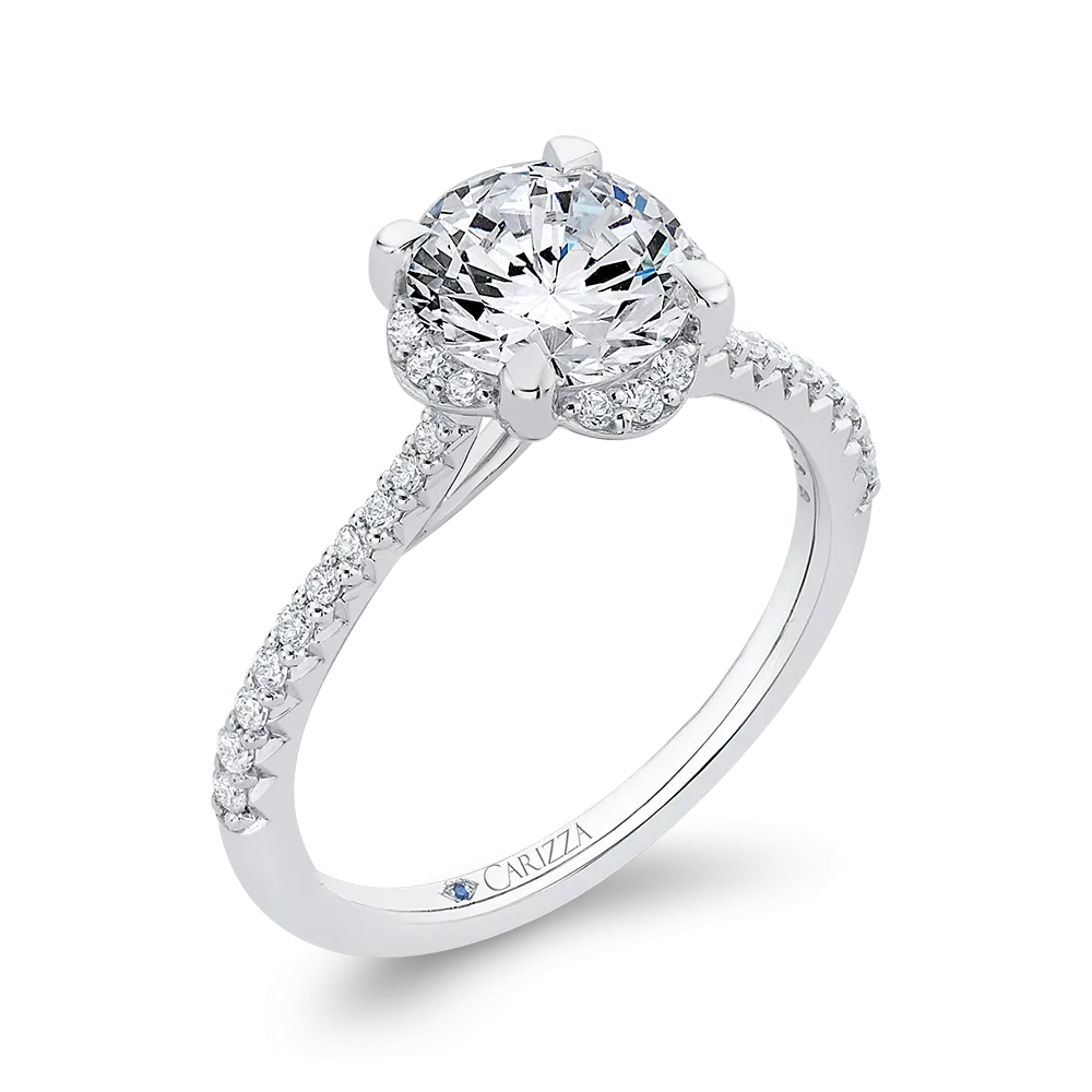 14K White Gold Round Diamond Engagement Ring (Semi Mount)