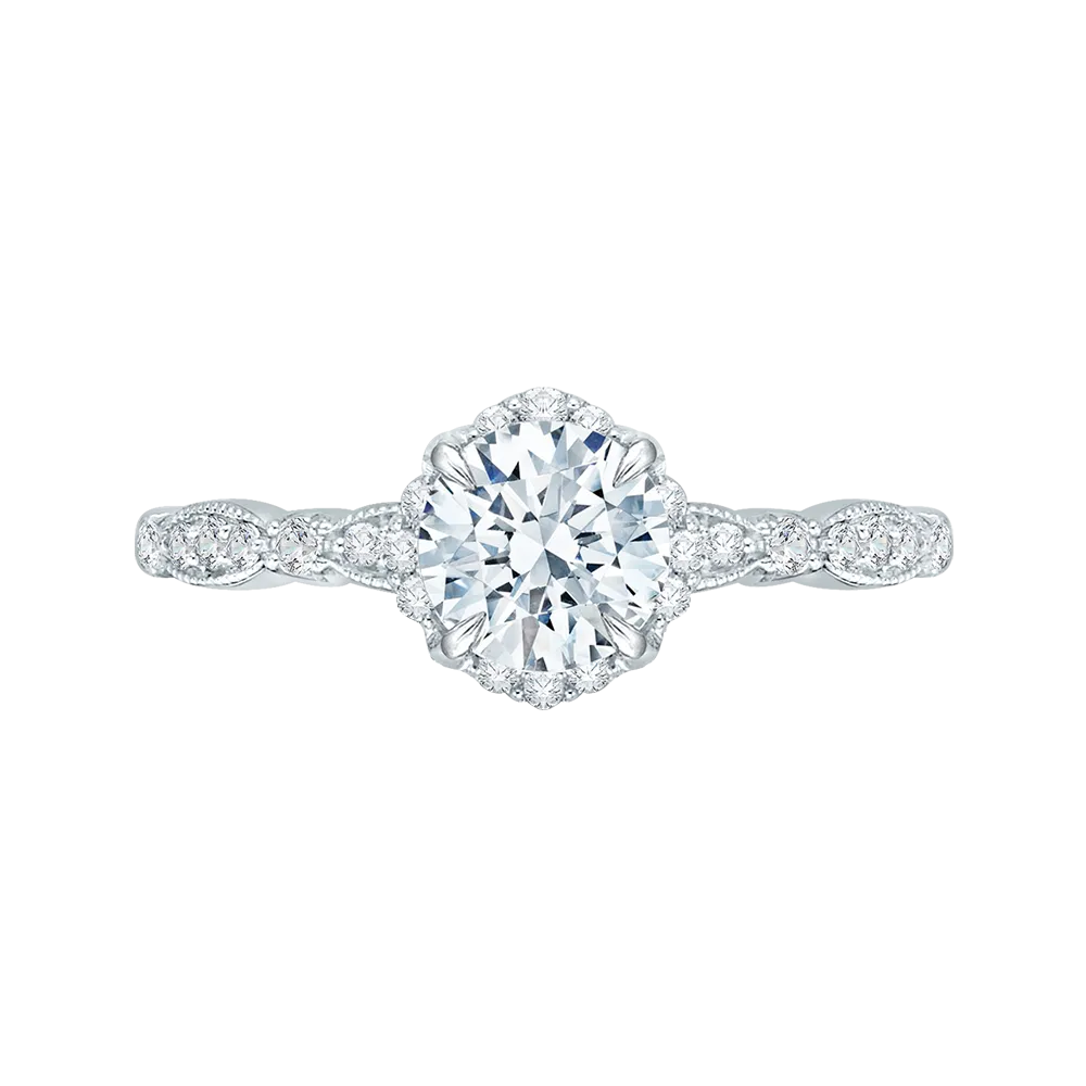 14K White Gold Round Diamond Engagement Ring (Semi Mount)