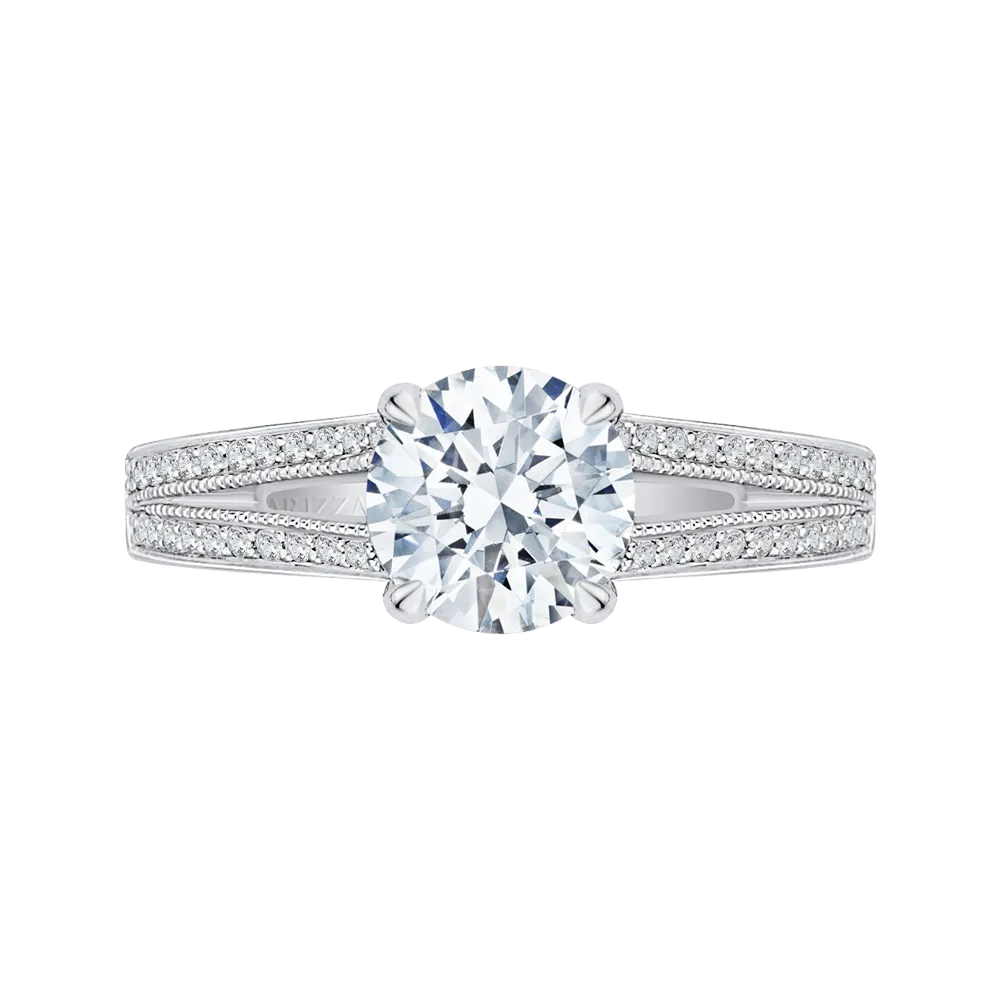 14K White Gold Round Diamond Engagement Ring with Split Shank (Semi Mount)