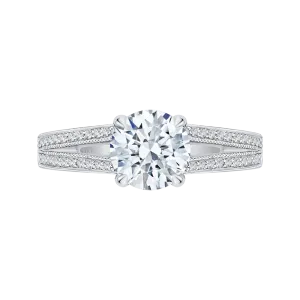 14K White Gold Round Diamond Engagement Ring with Split Shank (Semi Mount)