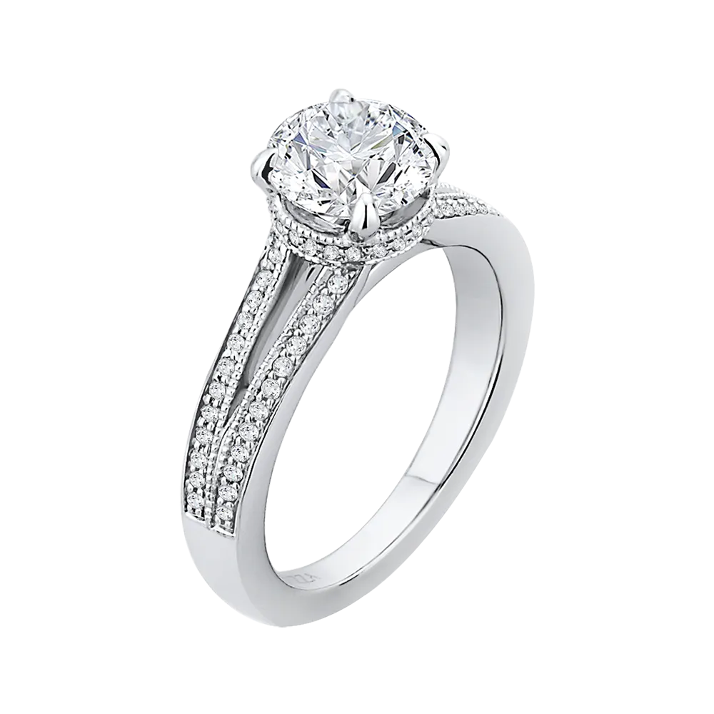 14K White Gold Round Diamond Engagement Ring with Split Shank (Semi Mount)