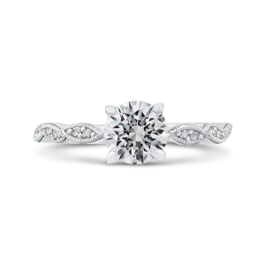 14K White Gold Round Diamond Floral Engagement Ring (Semi Mount)