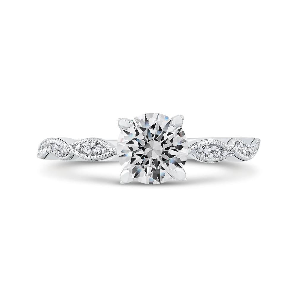 14K White Gold Round Diamond Floral Engagement Ring (Semi Mount)