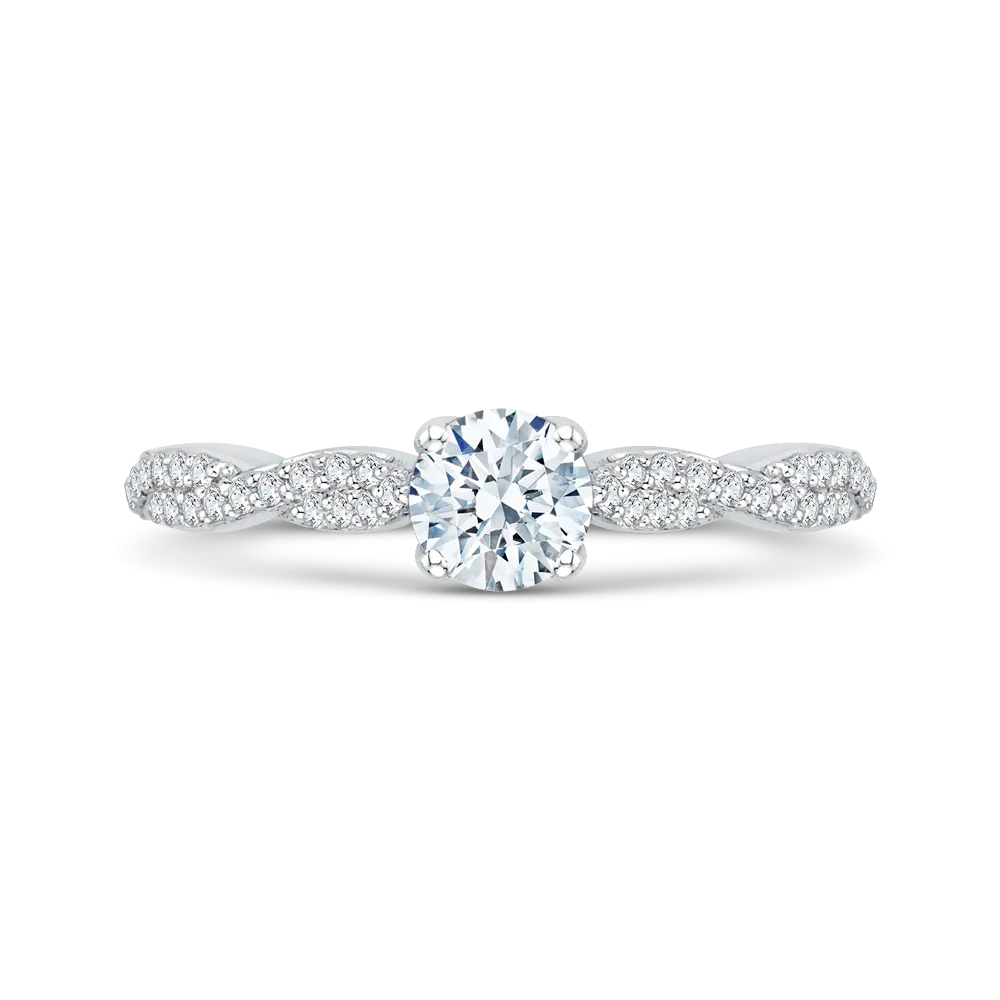 14K White Gold Round Diamond Floral Engagement Ring