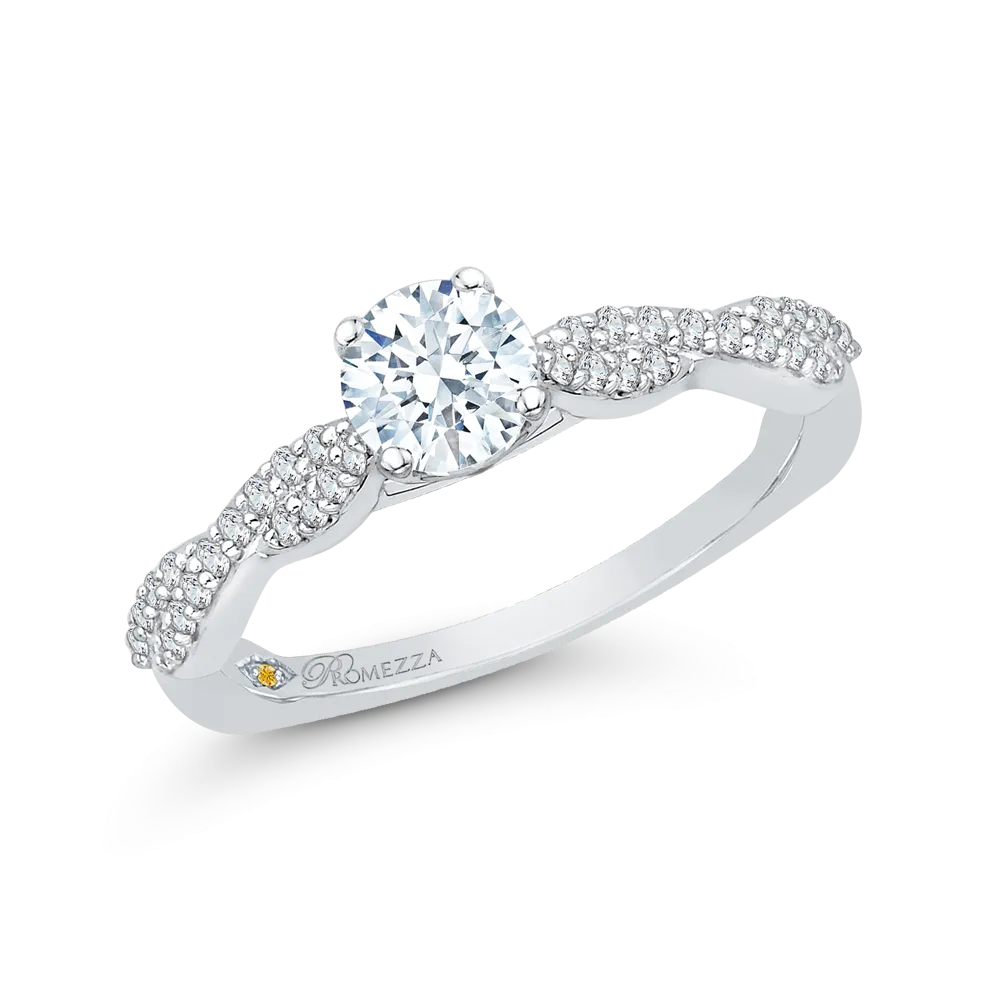 14K White Gold Round Diamond Floral Engagement Ring