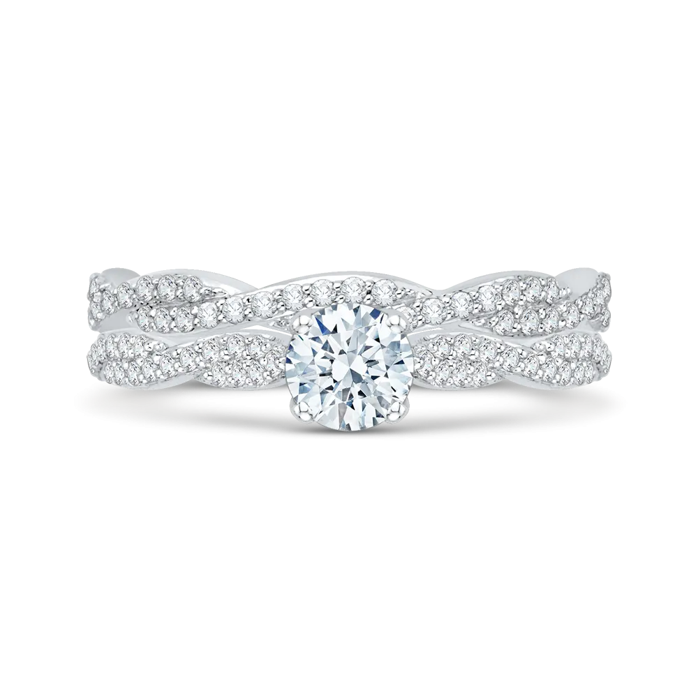 14K White Gold Round Diamond Floral Engagement Ring