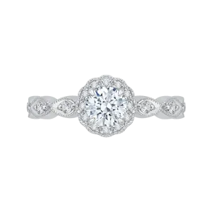 14K White Gold Round Diamond Floral Halo Engagement Ring