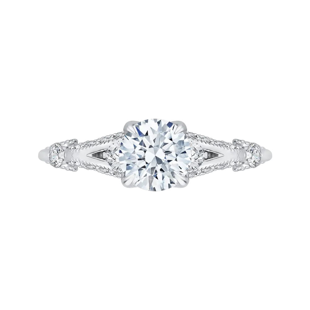 14K White Gold Round Diamond Vintage Engagement Ring with Split Shank (Semi Mount)