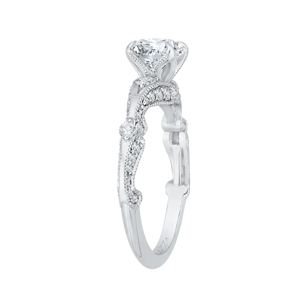 14K White Gold Round Diamond Vintage Engagement Ring with Split Shank (Semi Mount)