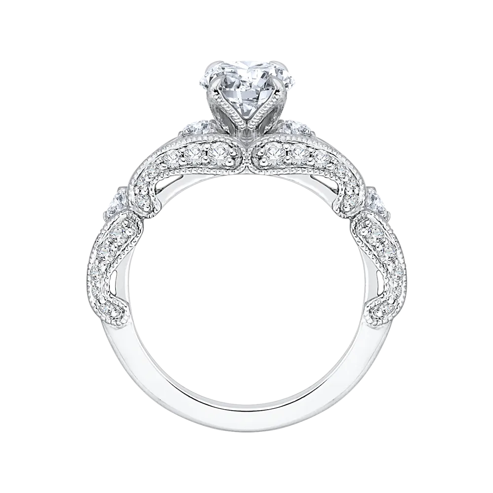 14K White Gold Round Diamond Vintage Engagement Ring with Split Shank (Semi Mount)