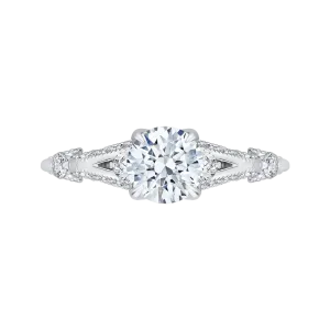 14K White Gold Round Diamond Vintage Engagement Ring with Split Shank (Semi Mount)