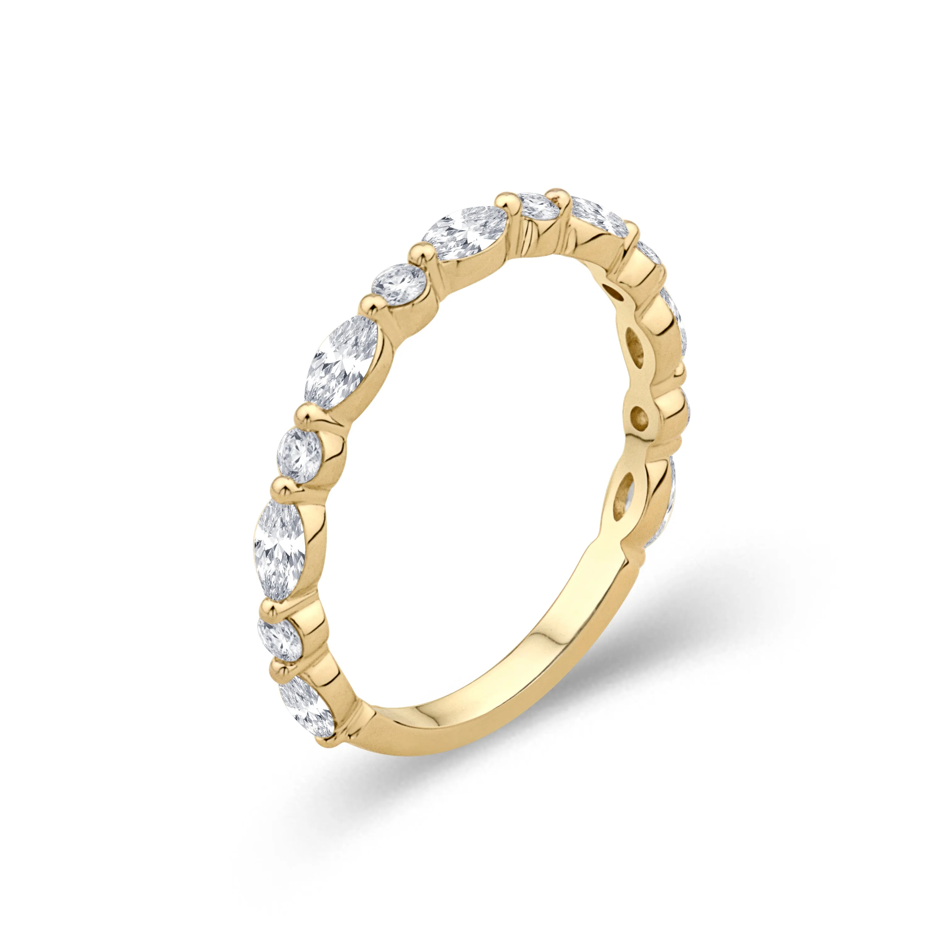 14K Yellow Gold 0.66cttw. Marquise & Round Diamond Alternating Stackable Fashion Ring