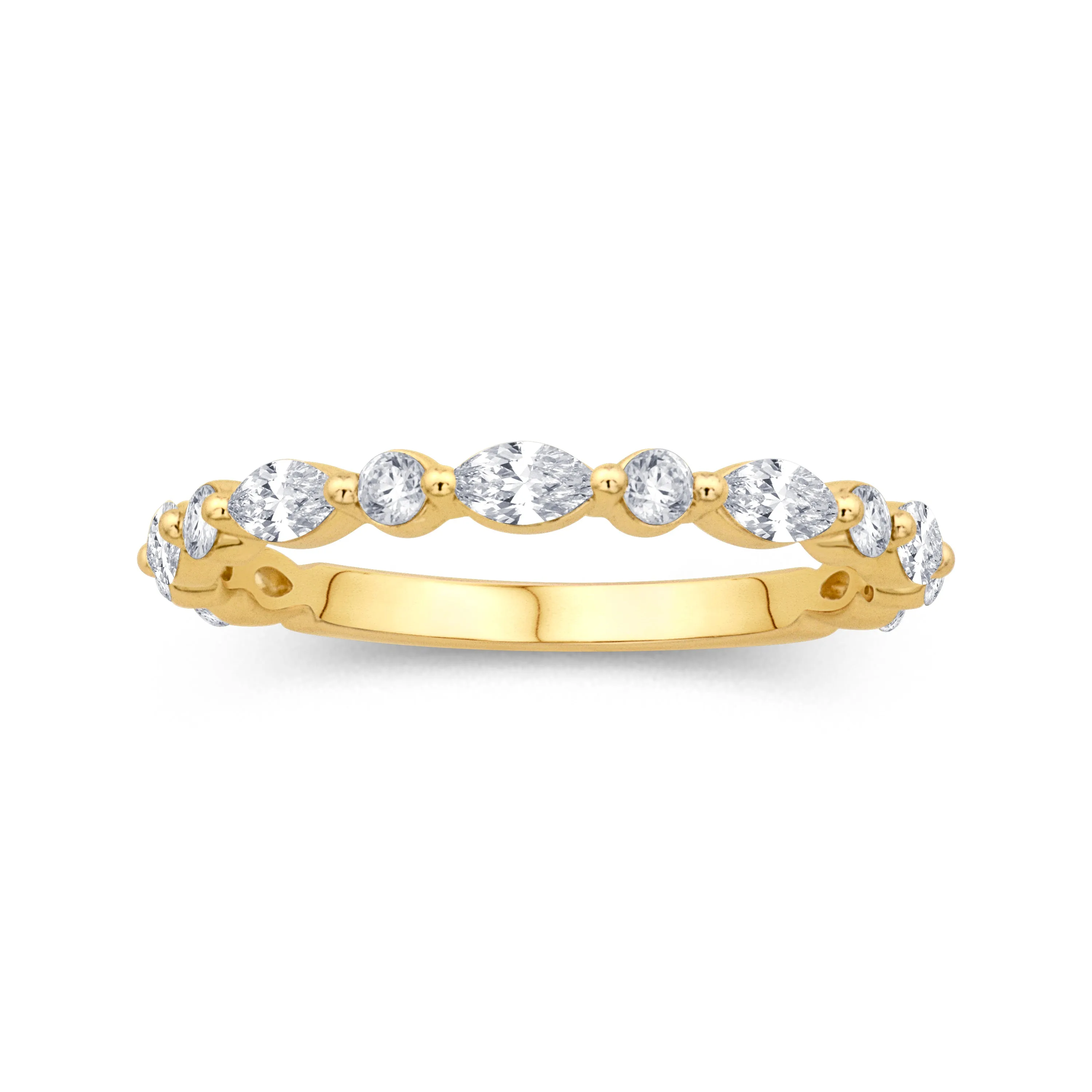 14K Yellow Gold 0.66cttw. Marquise & Round Diamond Alternating Stackable Fashion Ring