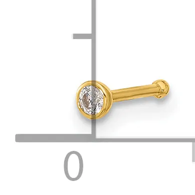 14k Yellow Gold  21 Gauge CZ Bezel Nose Stud