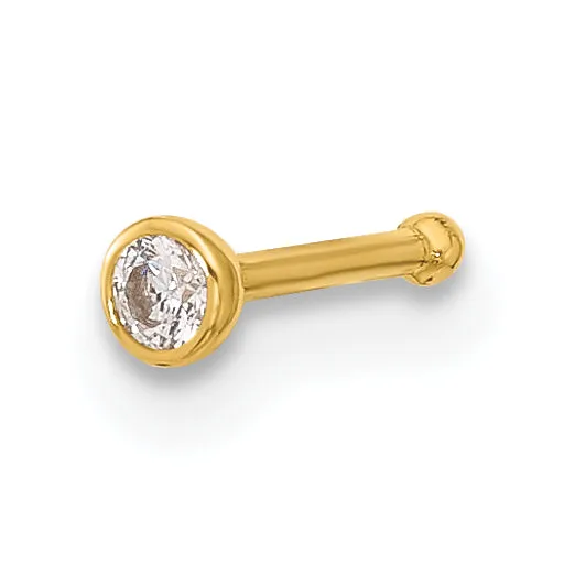 14k Yellow Gold  21 Gauge CZ Bezel Nose Stud