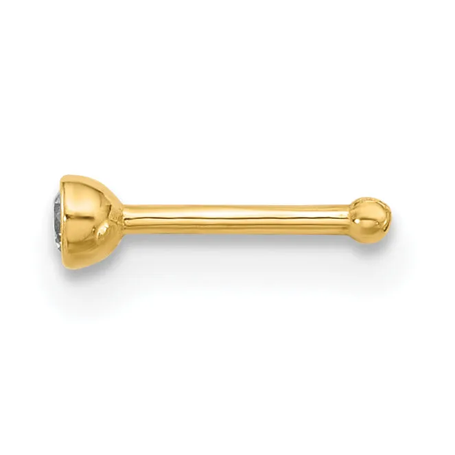 14k Yellow Gold  21 Gauge CZ Bezel Nose Stud