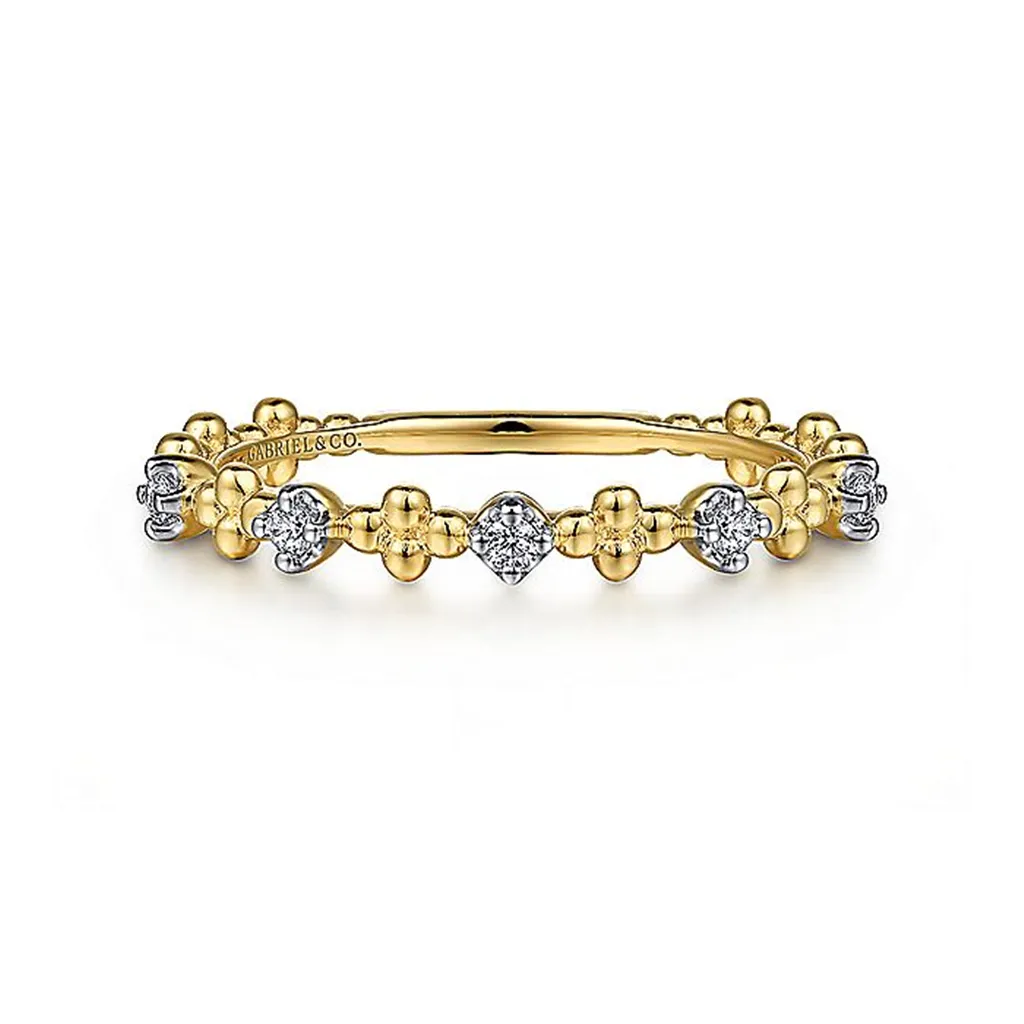 14K Yellow Gold Diamond and Bujukan Bead Station Ring