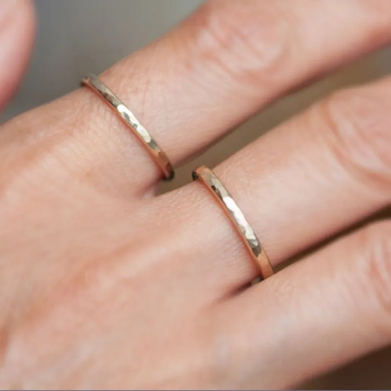 14k Yellow Gold Hammered Ring 2mm - ZEN