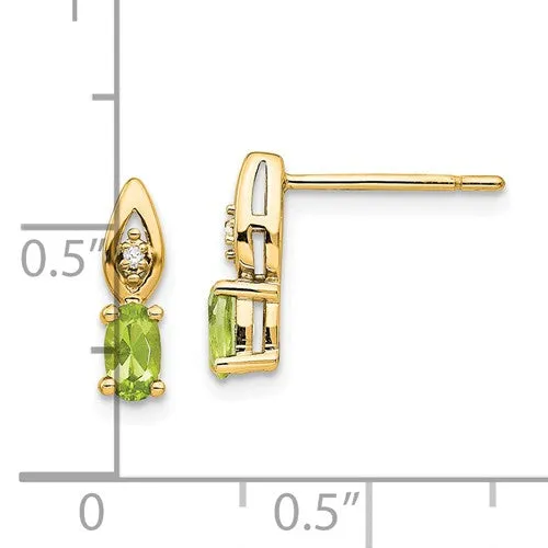 14k Yellow Gold Oval Peridot & Diamond Earrings