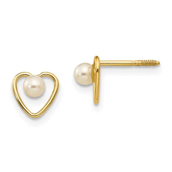 14k Yellow Gold Youth 3mm Birthstone Heart Screwback Earrings