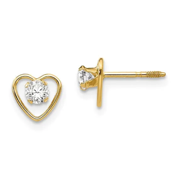 14k Yellow Gold Youth 3mm Birthstone Heart Screwback Earrings