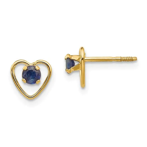 14k Yellow Gold Youth 3mm Birthstone Heart Screwback Earrings