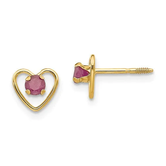 14k Yellow Gold Youth 3mm Birthstone Heart Screwback Earrings