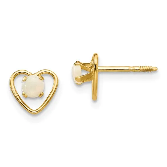 14k Yellow Gold Youth 3mm Birthstone Heart Screwback Earrings