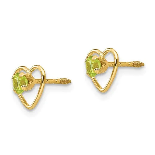 14k Yellow Gold Youth 3mm Birthstone Heart Screwback Earrings