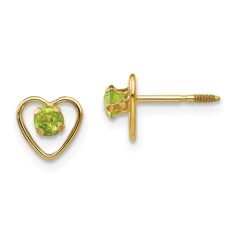 14k Yellow Gold Youth 3mm Birthstone Heart Screwback Earrings