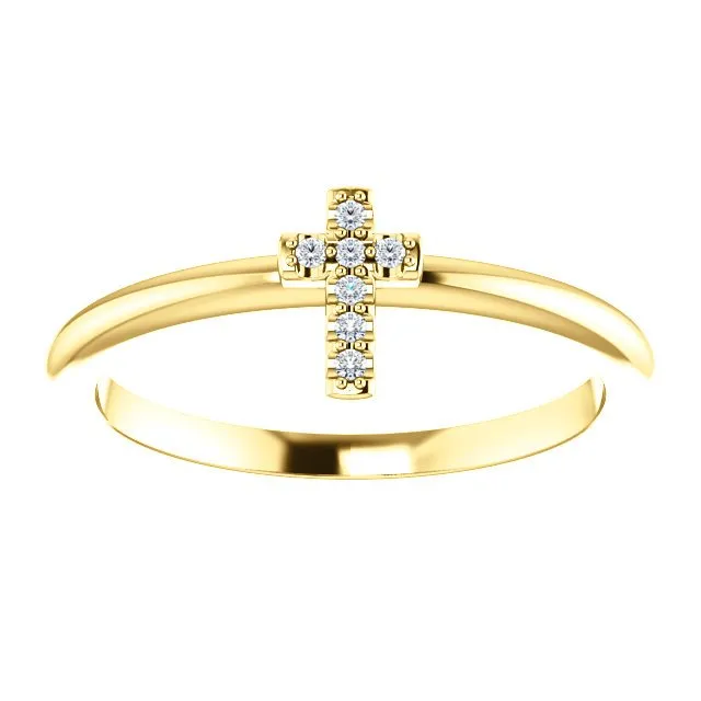 14KT Gold .03 CTW Diamond Stackable Cross Ring