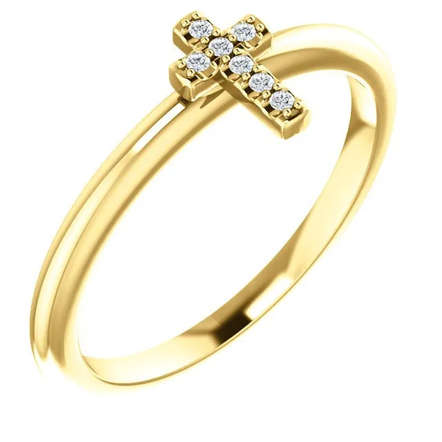 14KT Gold .03 CTW Diamond Stackable Cross Ring