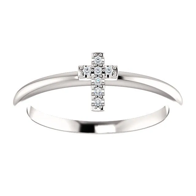 14KT Gold .03 CTW Diamond Stackable Cross Ring