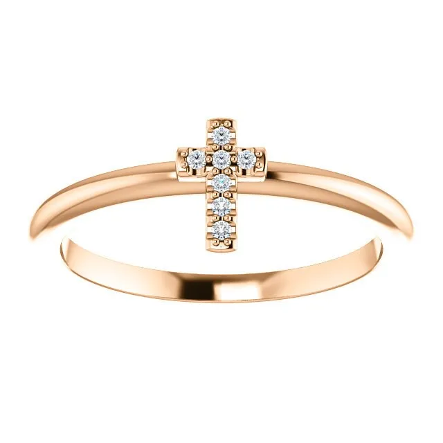 14KT Gold .03 CTW Diamond Stackable Cross Ring