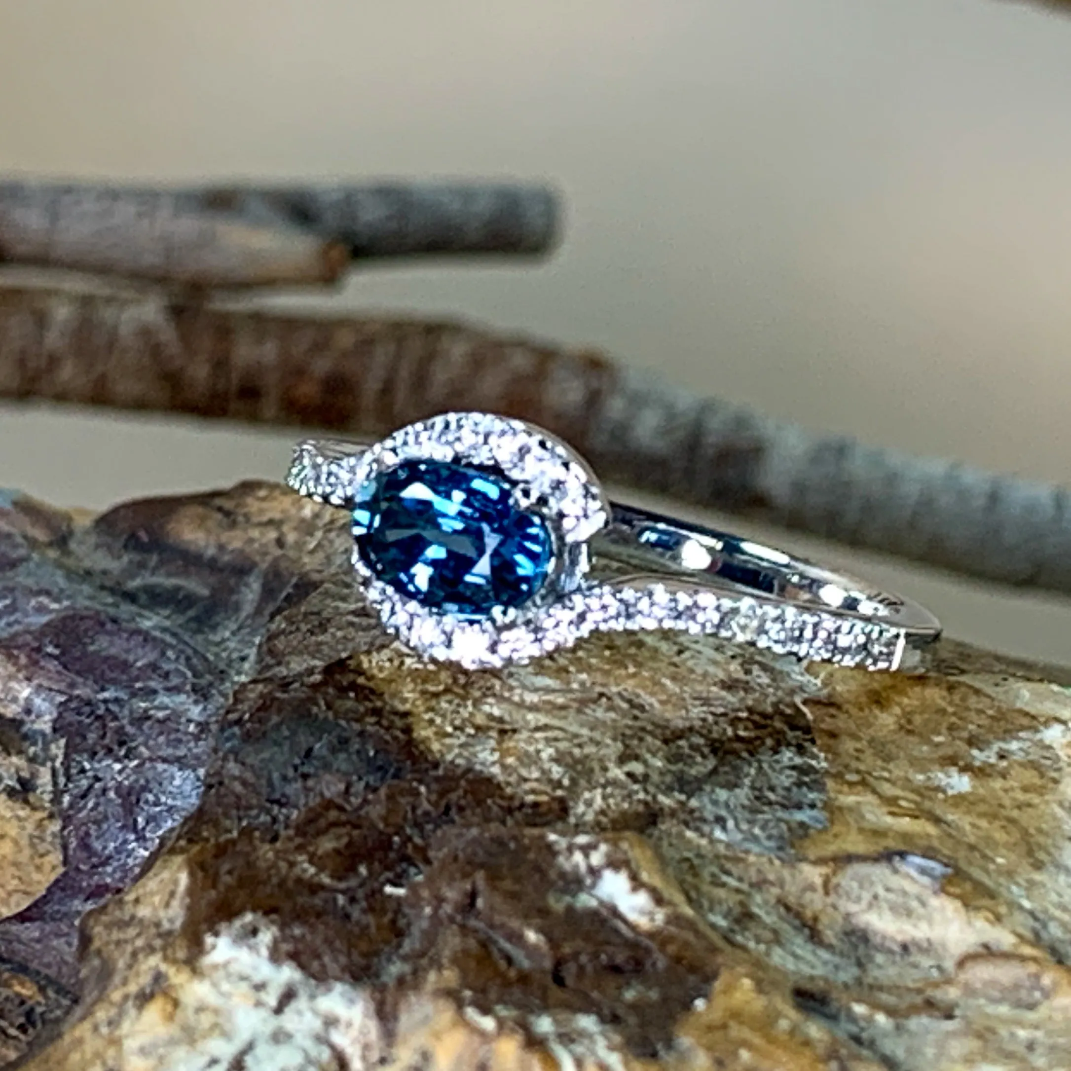 14kt White Gold Australian Blue Sapphire and Diamond ring