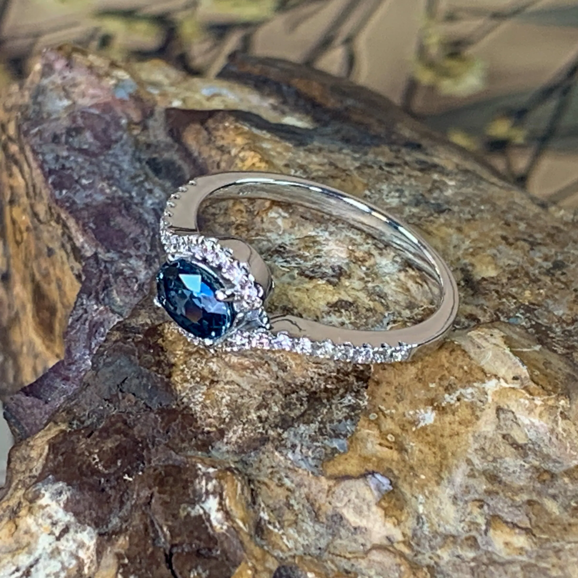 14kt White Gold Australian Blue Sapphire and Diamond ring