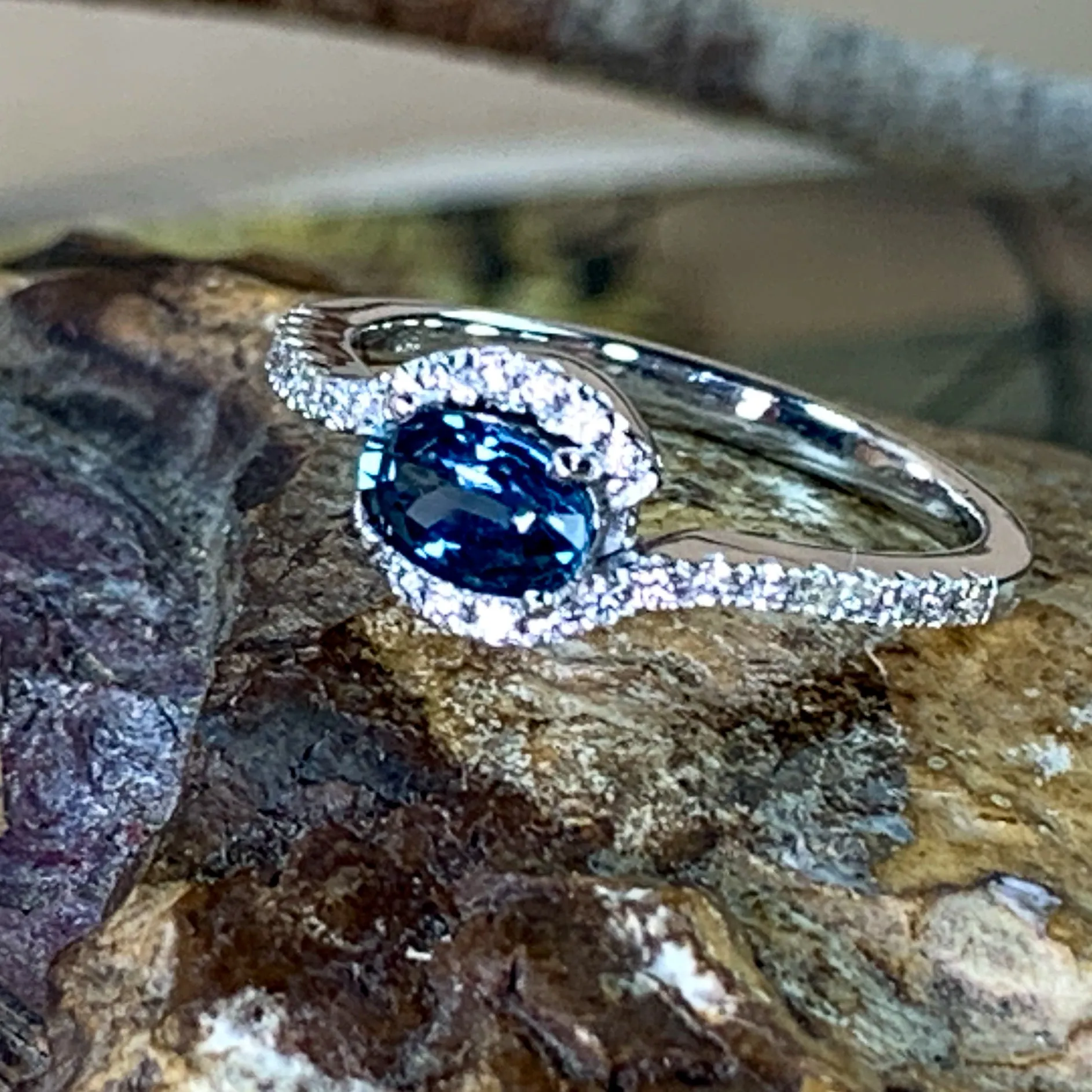 14kt White Gold Australian Blue Sapphire and Diamond ring