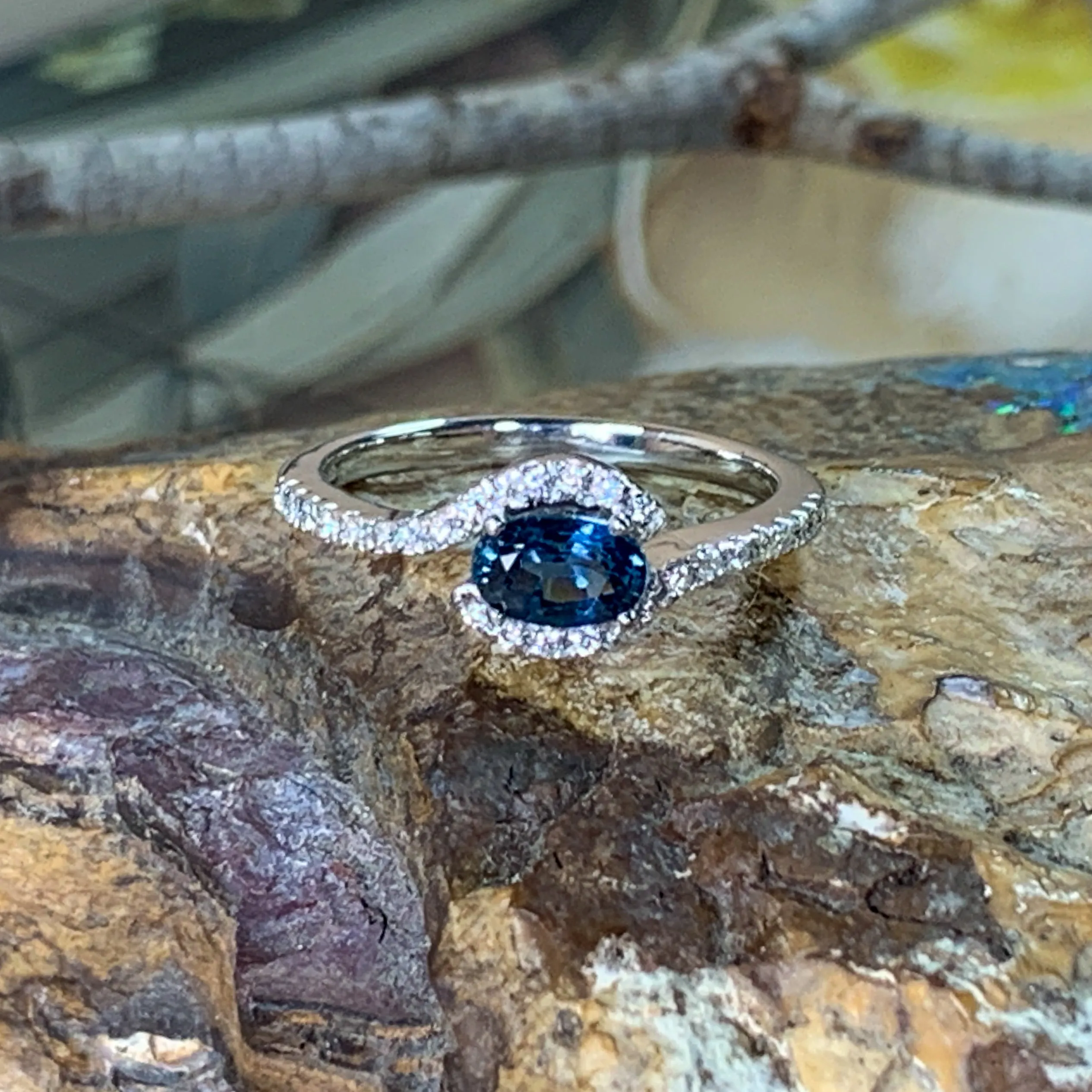 14kt White Gold Australian Blue Sapphire and Diamond ring