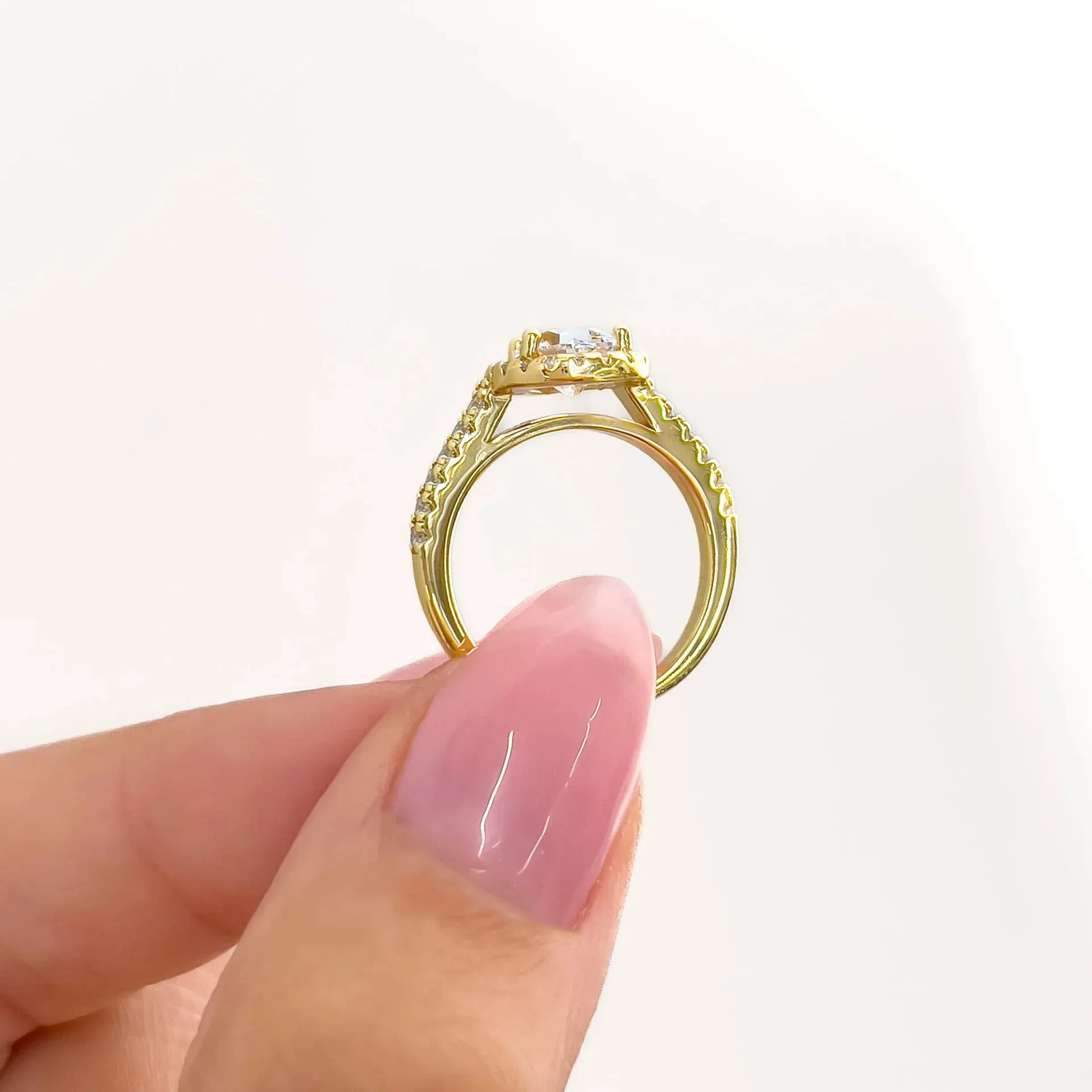 1.5 Carat Pear Shaped Halo Engagement & Wedding Bridal Set - Gold