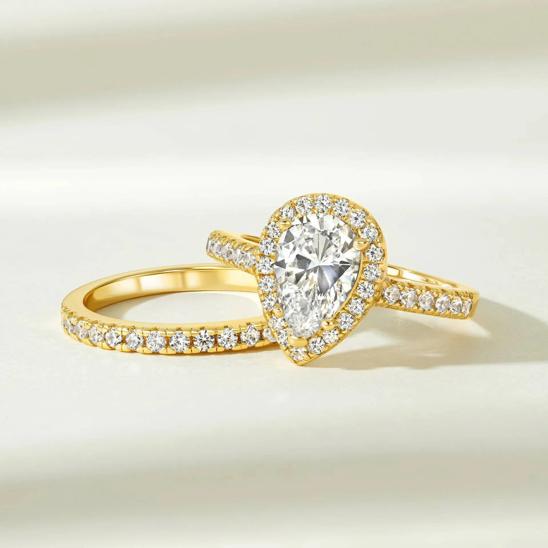 1.5 Carat Pear Shaped Halo Engagement & Wedding Bridal Set - Gold