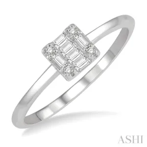 1/8 ctw Square Shape Baguette and Round Cut Diamond Petite Fashion Ring in 10K White Gold