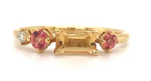 18ct Yellow Gold Diamond, Citrine And Pink Topaz Ring