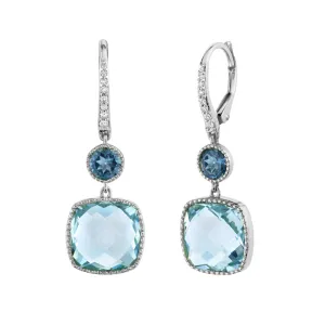 18K Gold Sky Blue And London Blue Topaz Drop Earrings