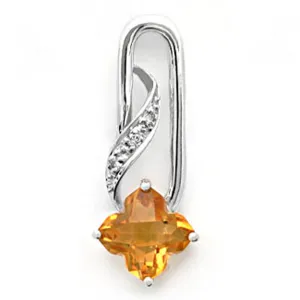 18k White Gold Clover Shape Citrine and Diamond Pendant