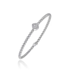 18K WHITE GOLD DIAMOND FLEXIBLE BEADED CUFF BRACELET - 0.17CTW