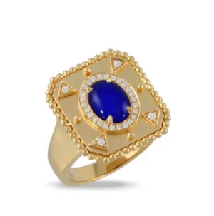 18k Yellow Gold 'Justinian' Cabochon Lapis/Clear Quartz Doublet & Diamond Ring (I9067)